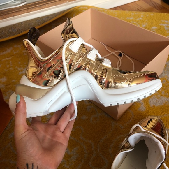 Metallic Gold Louis Vuitton arch light sneakers. - Picture 7 of 7